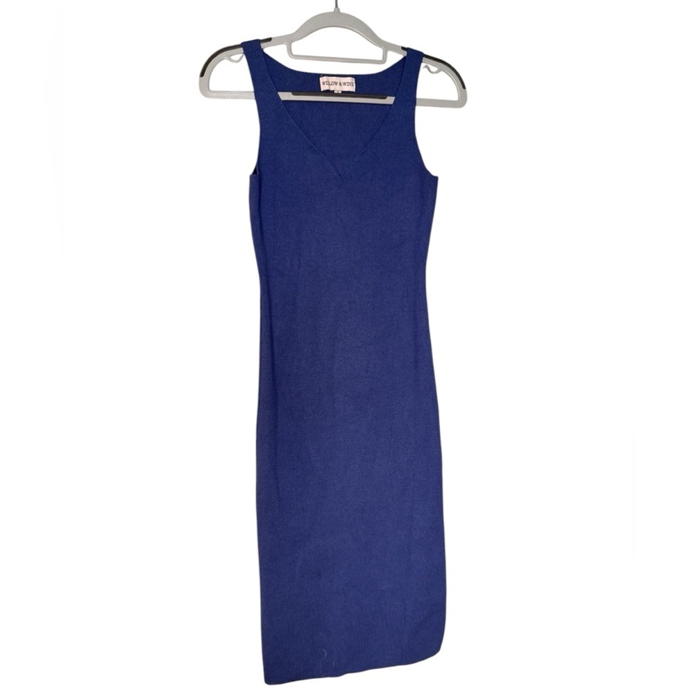 Willow & Wind Blue Knit ribbed Long Soft Stretch Office Bodycon Dress
